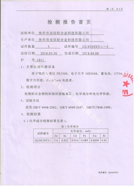 鋁合金犧牲陽(yáng)極檢測報告（3）